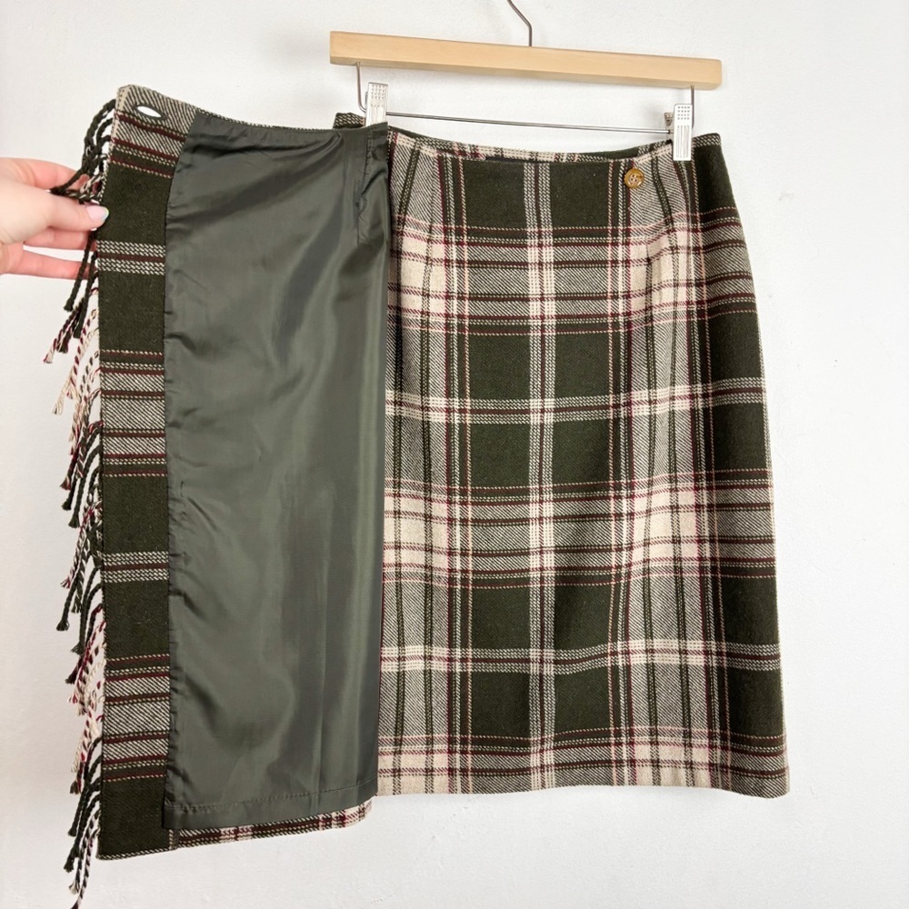 Vintage 90s Bice by Sag Harbor Green Plaid Wool Blend Knee Length Skirt Sz 8 - Picture 5 of 9
